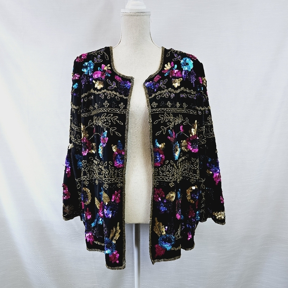 Vintage Plus Drapers + Damons Sequin Floral Jacket size 1X - Picture 1 of 10